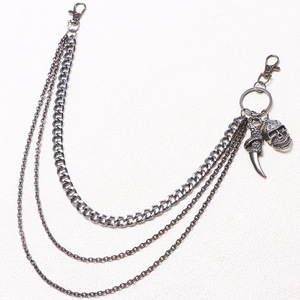 Chaîne de taille pour homme style Hip Hop avec pendentif tête de mort en métal, chaîne de pantalon multicouche couleur bronze, chaîne de corps décontractée style punk - Product Image 3
