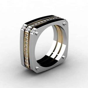 Anello da Uomo Stile Punk Hip Hop, Bicolore con Accenti Scintillanti, Gioiello Regolabile in Lega, Design Creativo e Distintivo - Product Image 1