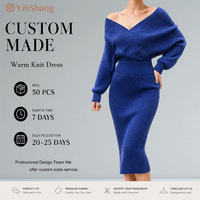 Robe Midi Moulante en Maille pour Femme, Élégante et Sexy, Personnalisée, à Col en V Profond, Manches Chauve-Souris et Taille Haute Cintrée