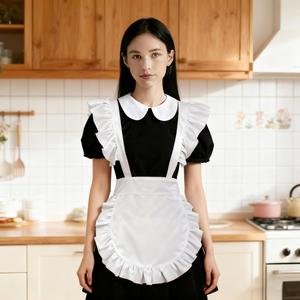 Tablier Lolita sans manches à volants et lacets, avec poche, en polyester anti-salissures, style moderne et simple, pour le travail en café - Product Image 4