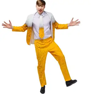 Ecowalson Herren Oktoberfest Anzug Kostüm Karneval Fancy Dress Up Adult Anzug Kleidung Rollenspiel Yellow Beer Party Kostüme für Co.