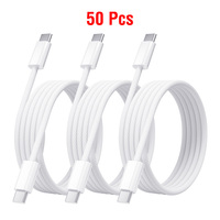 Paquete de 50 unidades, en stock en EE. UU., cable de carga trenzado de nailon de 1M PD 60W, Tipo C a Tipo C para iPhone 15, 16, 17, carga rápida, transferencia de datos, USB C