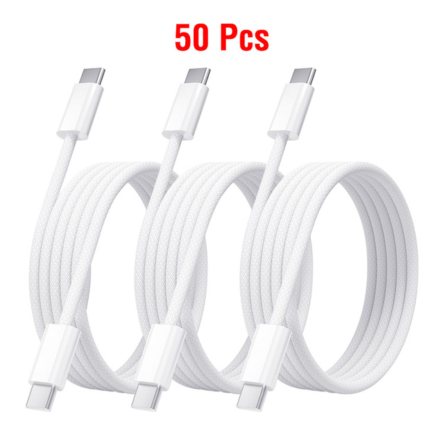 50pcs PACK US Stock 1M Pd 60W Nylon Braided Charger Cable Type C to Type C for iPhone  15 16 17 Fast Charge Data Transfer Usb C