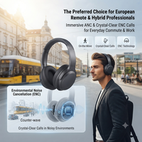 Headphone Nirkabel Profesional ANC Over-Ear, Panggilan ENC Jernih, Bersertifikasi CE RoHS Grosir
