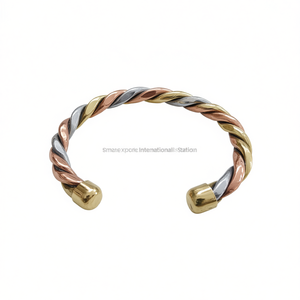 Handmade Copper <b>Bangle</b> Bracelet Kada Cuff Wristband Armlet Tricolor Twisted Design Open End Adjustable Jewelry for <b>Men</b> Women - Product Image 1