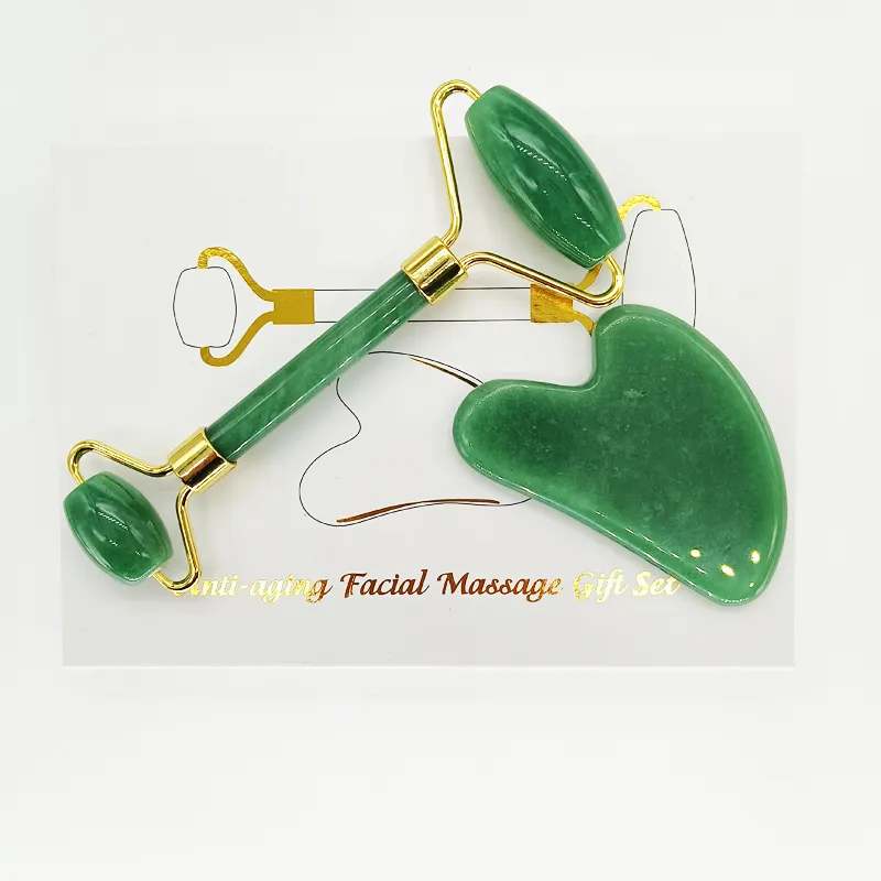 Custom logo jade roller 100% natural beauty massage for face facial jade stone double rose quartz jade