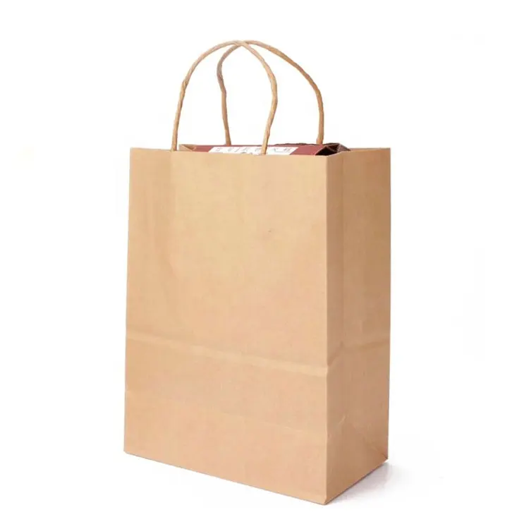 Retail Shopping Kraft Gift Paper Bag with Handles 10 X 5 X 13'' Inch Brown Package OEM Logo Print Shoes and Clothing Packaging