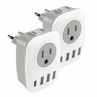 Adaptor Perjalanan Portabel EU dengan Pengisi Daya USB dan USB-C PD 3 Port USB, Adaptor Daya Tipe C US ke EU, Konverter Steker Universal