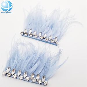 Apliques de plumas azul real de lujo, adorno para zapatos, tira de encaje de plumas de avestruz de cristal, accesorios para sandalias - Product Image 6