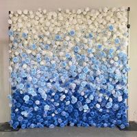 Mur de fleurs 5D 3D blanc et bleu enroulable, panneau mural de fleurs artificielles en soie pour décoration de mariage, toile de fond murale de fleurs