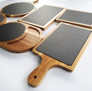 다기능 식품 트레이 주방 도구 나무 피자 플래터 손잡이와 함께 슬레이트 스퀘어 치즈 도마 - Product Image 6