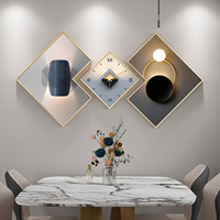 Décoration de salon, style nordique de luxe, horloge murale à 3 panneaux, peinture en porcelaine et cristal, peinture murale moderne minimaliste pour fond de canapé