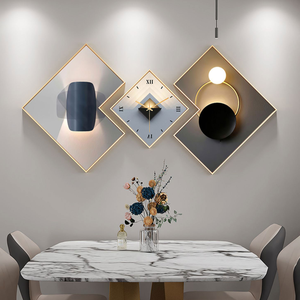 Decorazione per Soggiorno, Orologio da Parete a 3 Pannelli in Stile Nordico di Lusso, Dipinto in Porcellana con Cristalli, Quadro Moderno Minimalista per Sfondo Divano - Product Image 4