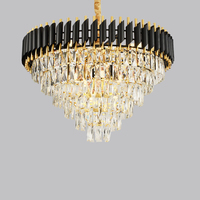 Lustre moderne de luxe noir et or en cristal, luminaire suspendu LED multi-couches pour salon, hall d'hôtel
