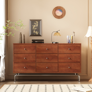Commode à cinq tiroirs en bois massif de style vintage, armoire de rangement pour chambre à coucher - Product Image 2