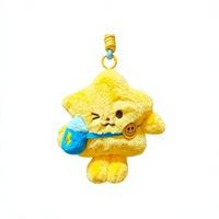 Porte-clés personnalisé en peluche étoile avec visage clignotant, pochette bleue, badge souriant, breloque de sac – Vente en gros