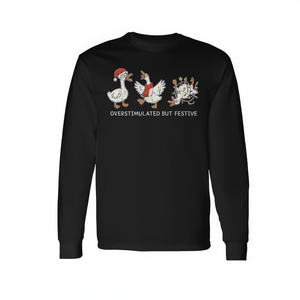 Camiseta de Manga Larga con Estampado Digital de Ganso Navideño Festivo y Estimulante, Cuello Redondo, Unisex para Adultos, Ideal para Reuniones Familiares - Product Image 2