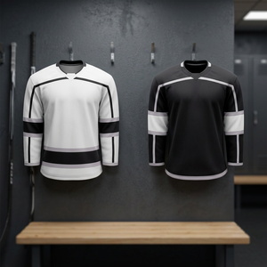 เสื้อฮอกกี้น้ำแข็งแบบใหม่สั่งทำพิเศษ พิมพ์ลายแบบ Sublimation เต็มตัว ผลิตจากโพลีเอสเตอร์ 100% ปิดด้วยเชือกผูกสองเส้น ขายส่งสำหรับผู้ชาย - Product Image 1