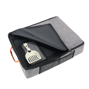 Bac à litière pour chat pliable, imperméable, portable, gris, rectangulaire, grande capacité, avec poches de rangement pour les voyages et l'utilisation en intérieur - Product Image 2