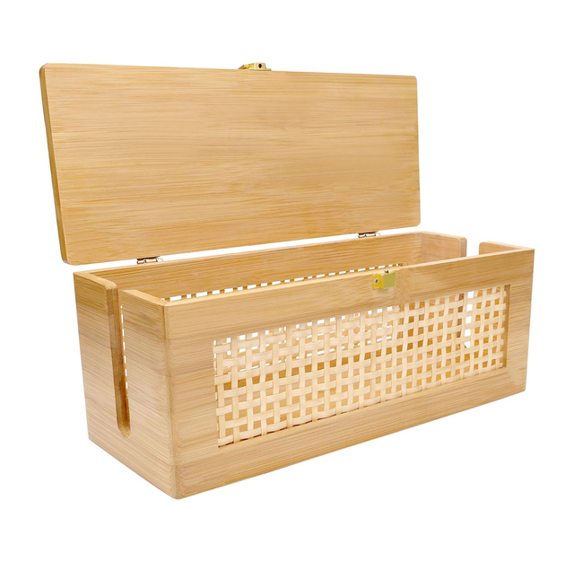 Solid Wood Cable Management Box with Power Strip Storage Wall Mounted Cord Organizer for Living Room TV Wires Computer Routers