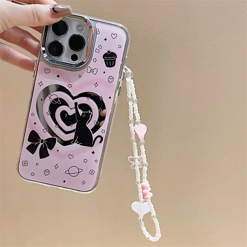 เคสแฟชั่นสำหรับ Apple Phone 15 PROMAX Bracelet iPhone 13 12เคสกระจกกันกระแทกแบบสามในหนึ่ง11