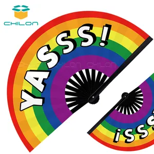 Nouvelle tendance Rainbow Pride impression personnalisée ventilateur à main pliant en bambou comme cadeau