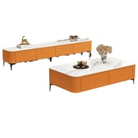 Meubles de salon modernes, meuble TV en bois massif et table basse ronde rétractable, ensemble de console multimédia, unité TV