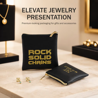 Pochette à fermeture éclair en cuir PU noir avec logo personnalisé, pochette d'emballage de bijoux haut de gamme pour pierres précieuses et cadeaux