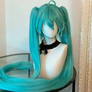 Nouvelle Arrivée Perruque Longue Droite et Ondulée en Fibre Haute Température, Double Griffe, Bleu <span class=keywords><strong>Miku</strong></span> <span class=keywords><strong>Cosplay</strong></span>, Densité 180%, Faite à la Machine, Halloween - Product Image 4
