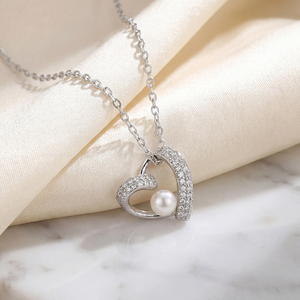 Collar con colgante de corazón de perla, joyería de cobre, forma de amor hueca brillante, collar de moda para mujer, regalo - Product Image 5