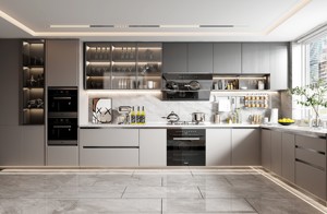 Meuble d'évier de cuisine modulaire carré Lesso Home, style moderne et minimaliste, en marbre et verre, sur mesure, avec robinet et charnières, pour appartement - Product Image 2