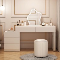 Commode de toilette minimaliste crème avec armoire de fin de lit escamotable, meuble de rangement multifonctionnel pour chambre à coucher et coiffeuse