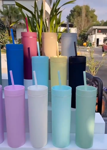 Gobelet à encre en acrylique, pièces, <span class=keywords><strong>entrepôt</strong></span> des états-unis, acrylique de couleur Pastel mat avec couvercle, tasse réutilisable de 16oz, à faire soi-même - Product Image 3