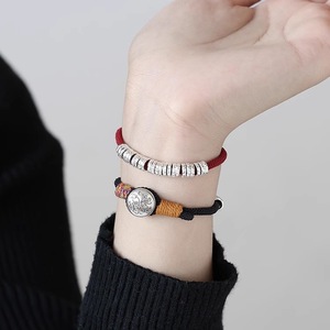 Pure Silver Coiled <b>Bracelet</b> Red Black <b>Rope</b> Version Flower Pattern Women's Gift Jewelry - Product Image 2