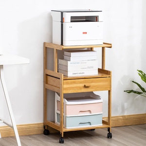 Support d'imprimante en bois massif, tour de rangement multifonctionnelle pour bureau avec tiroir et roulettes pour imprimantes et ordinateurs - Product Image 1