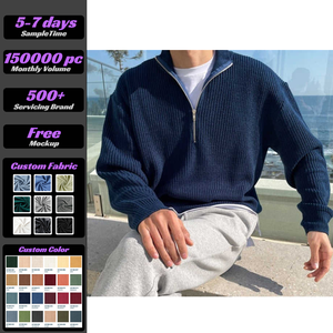 VSCOO Maglione da <span class=keywords><strong>Uomo</strong></span> Personalizzato in <span class=keywords><strong>Cotone</strong></span> Stile Classico Pullover a Tinta Unita Semplice a Maniche Lunghe con Collo Alto a Zip <span class=keywords><strong>Maglieria</strong></span> da <span class=keywords><strong>Uomo</strong></span> - Product Image 1