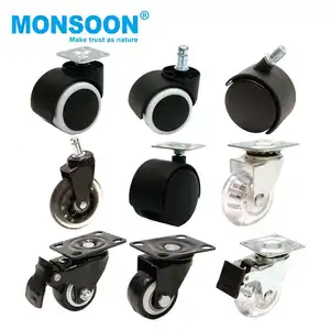 MONSOON 50Mm Kastor Plastik Hitam Kursi Caster Furniture Sofa Silikon PU Karet 8Mm Kursi Kantor Kastor Roda untuk Furniture