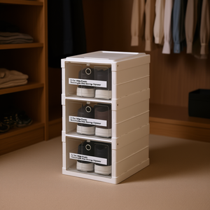 Organizador de Zapatos Apilable de Plástico Blanco de 3 Niveles, Organizador Rectangular de Ropa para Armario - Product Image 2