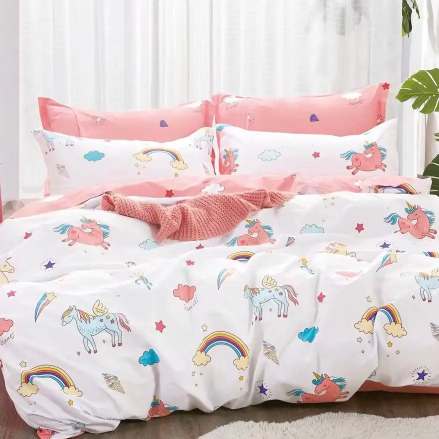 100% del fumetto del cotone tessile tessuto per biancheria da letto set bambini Dinosauro Unicorno Elephant