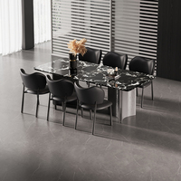 Chaise de salle à manger ergonomique moderne de luxe léger avec cadre métallique et dossier en cuir PU pour la maison, le bar, la cuisine, l'entrepôt, l'hôtel, le parc