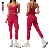 Dames Pilatespak Naadloze 2-delige Yogaset Halterloze Rugloze Gym Top Gerimpelde Billen Elastische Running Tights Zachte Dameskleding