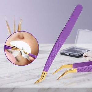 Purple Gold-Plated <b>Eyelash</b> Tweezers Set Curved Straight Precision Lash Isolation Applicator <b>Beauty</b> <b>Tools</b> - Product Image 4