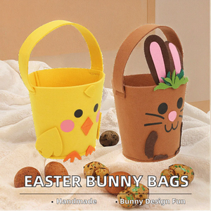 DAMAI Felt Bunny Chick <b>Basket</b> with Handle, Kids <b>Easter</b> Egg Hunt Candy Bucket, Cartoon Rabbit Chicken <b>Gift</b> Bag for <b>Easter</b> Party - Product Image 2