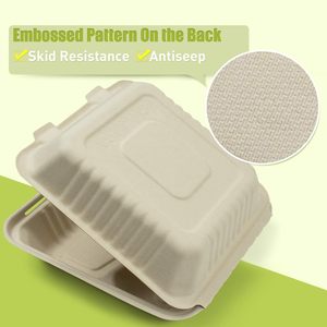 Boîte à clapet compostable jetable en bagasse de canne à sucre, imperméable et résistante à la graisse, capacité 12-58 oz - Product Image 2