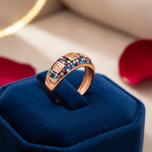 Diseño de símbolo de llave griega mezcla colorida CZ anillo de racimo de piedra venta al por Mayor turco hecho a mano 925 joyería fina de plata para mujeres - Product Image 3