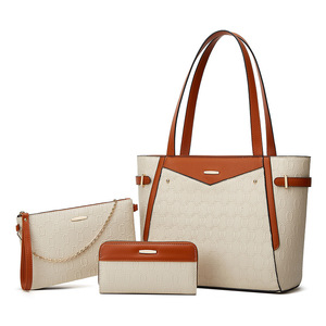 Nouveau sac fourre-tout en PU pour femmes, style rétro minimaliste, ensemble de trois pièces avec fermeture à glissière, couleur unie, toutes saisons - Product Image 6