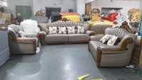 Juego de Sofás Seccionales de Madera Maciza de Estilo Europeo, Diseño Cómodo y Duradero en Cuero Genuino para Sala de Estar, Apartamento, Villa, Hotel