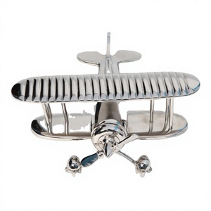 Modèle d'avion poli brillant artisanat métal biplan hélice modèle d'avion pas cher prix objets faits à la main décoration de la maison - Product Image 1