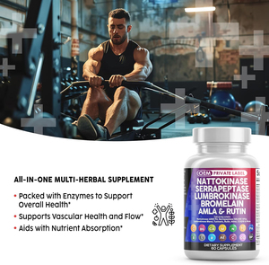 Bromelain Papain Papaya enzimleri Rutin vitamini <span class=keywords><strong>VIT</strong></span> <span class=keywords><strong>C</strong></span> takviyesi ile OEM Nattokinase Serrapeptase Lumbrokinase enzim kapsülleri - Product Image 6