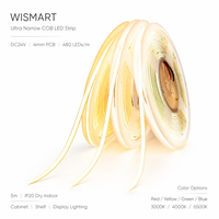 Bande LED COB ultra-étroite WISMART 24V 4mm, 480 LED/m, 5m, IP20, flexible, sans points lumineux, 3000K 4000K 6500K pour l'éclairage des armoires
